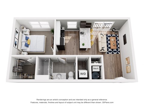 The Gemini 1 Bedroom Floor Plan